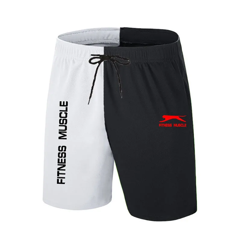 

2021 summer hot sale men's running shorts fashion stitching two-color fitness muscle casual shorts knee length fitness shorts
