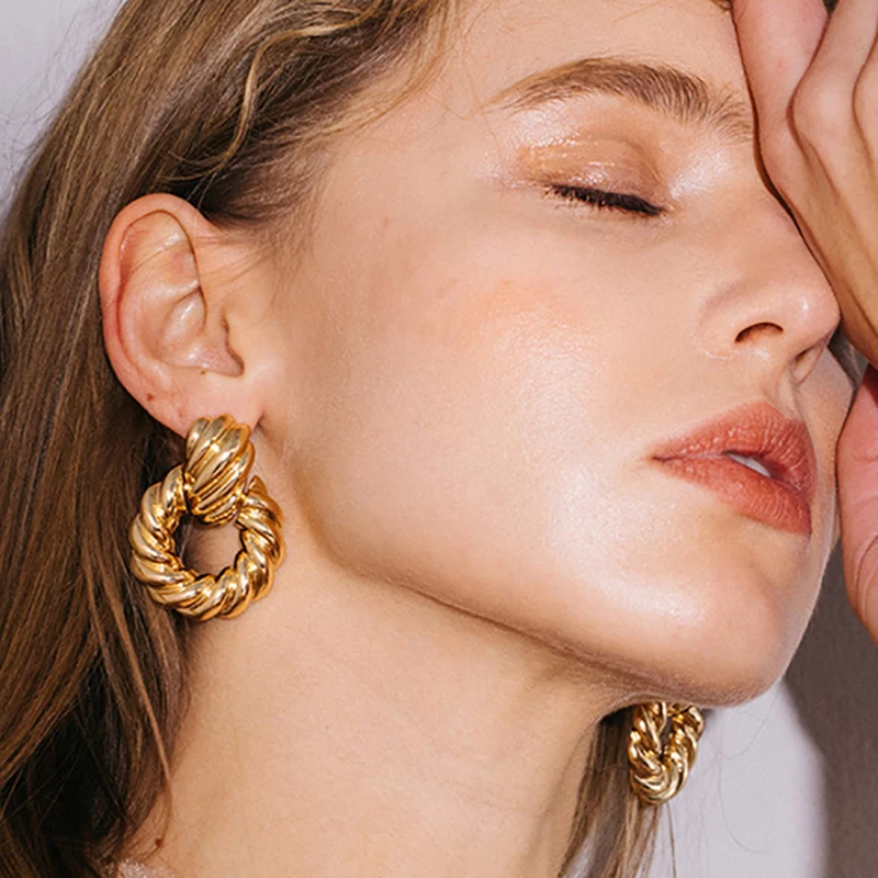 Золотистые и Серебристые Металлические серьги капли неправильной формы для