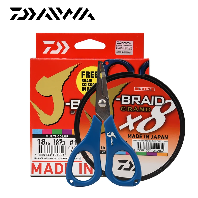 

NEW DAIWA J-BRAID GRAND Fishing Line with Scissors 8 Strands Braided 150M 300M PE Fishing Tackle Line 30 35 40 60LB Salt Water