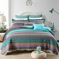 chausub printed cotton quilt set 3pcs bohemia stripe bedspread on the bed with shams queen size summer blanket for bed coverlet
