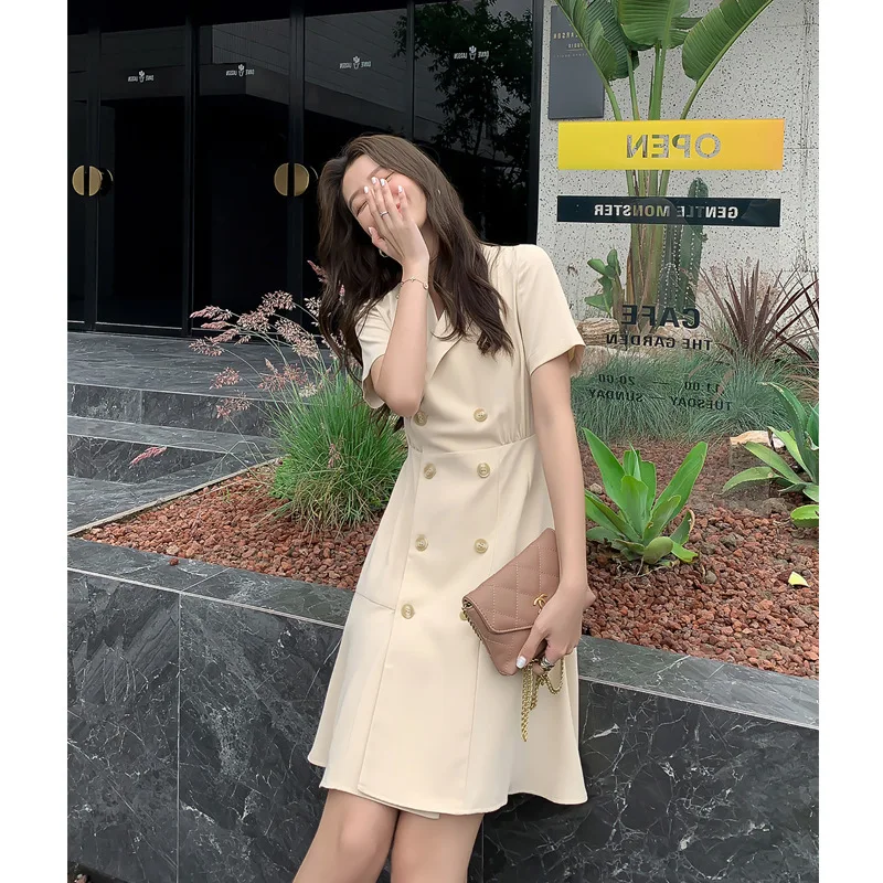 

Suit dress 2021 women's summer new French temperament plus size Korean professional short-sleeved denim mid-length skirt