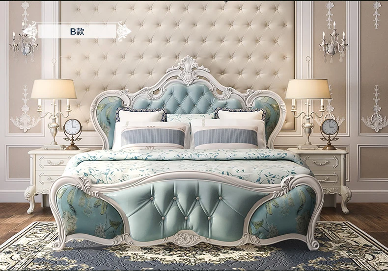 Кожаная кровать в европейском стиле двойная принцессы с французскими вариациями