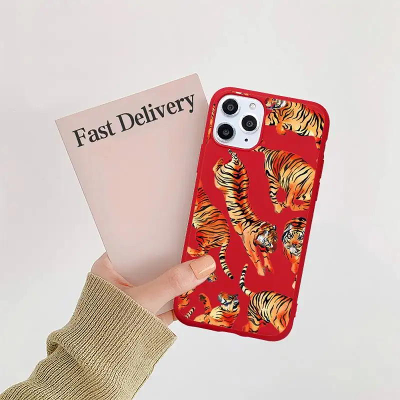 

Cartoon animal lion tiger Phone Case Candy Color for iPhone 6 7 8 11 12 s mini pro X XS XR MAX Plus