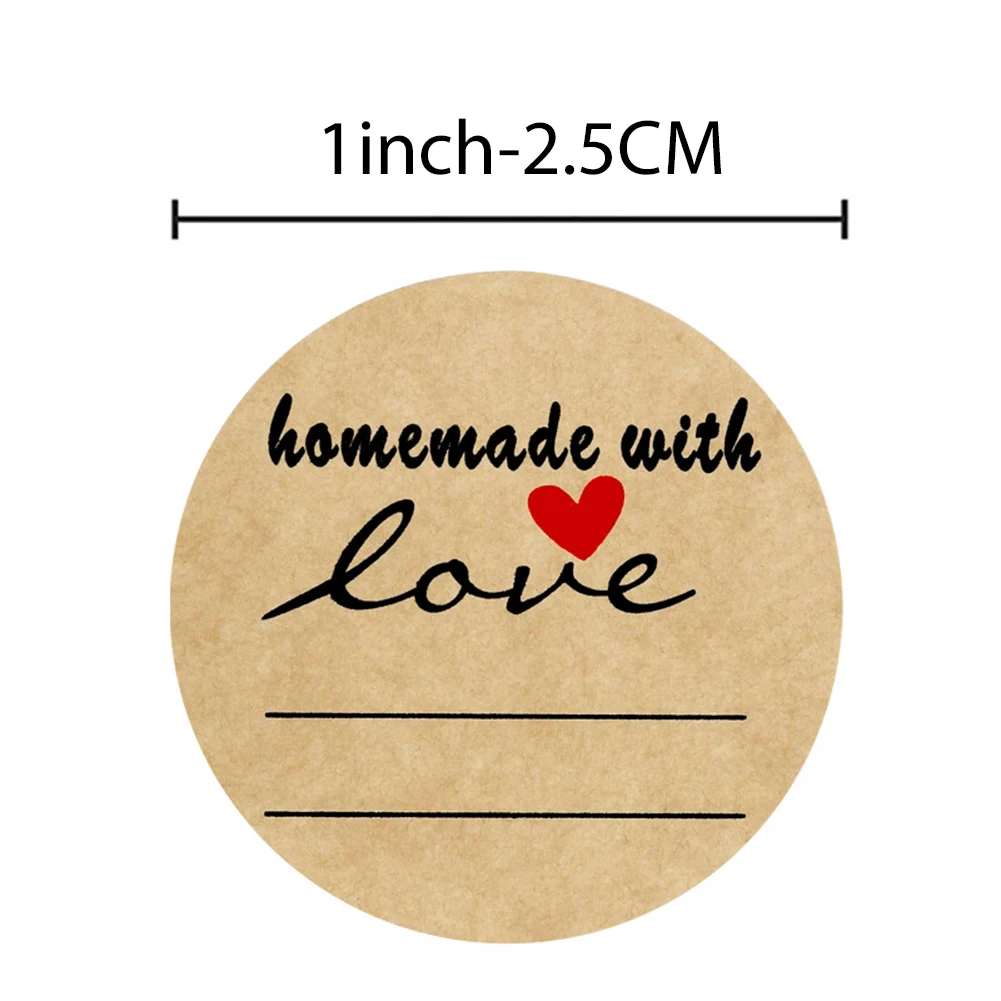 500 Pcs Handmade With Love Stickers Natural Kraft Paper For Package Adhesive Labels Envelope Sealing Stationery Sticker | Канцтовары для