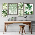 Картина на холсте, нордическая минималистическая листва, акварель, зеленое растение, плакат, настенный художественный принт и картина для современной спальни, домашний декор