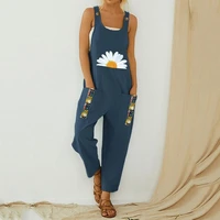 2021 dandelion daisy fish print patchwork jumpsuits women summer sling loose buttons pockets rompers plus size one piece outfit