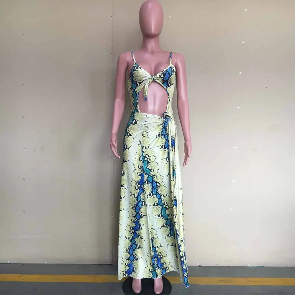 

Snake Skin Print Beachwear 3 Piece Matching Sets Bikini Outfits Spaghetti Strap Hollow Out Bodysuit+cover Up Summer Beach Suits