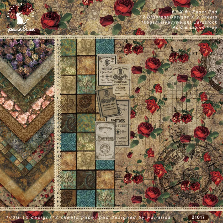 

24 Sheets/Pack 6"*6" Clock Plate Flowers Scrapbooking Papers DIY Art Background Paper Pad For Album Card Ha ndmade Paper Craft