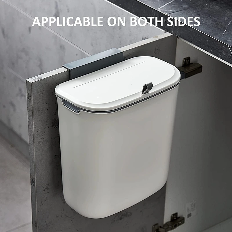 

2.5 Gallon Hanging Trash Can with Lid, Kitchen Cabinet Door Under Sink Plastic Garbage Can Compost Bin Wall Mounted