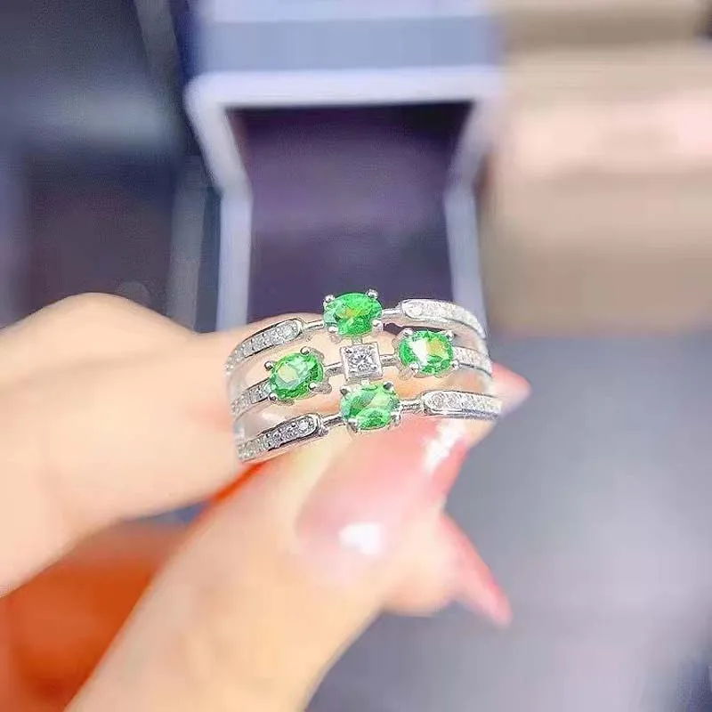 

Модное Tsavorite кольцо S925 Стерлинговое Серебро натуральный зеленый камень ювелирные изделия для женщин Бесплатная доставка MeiBaPJ FS