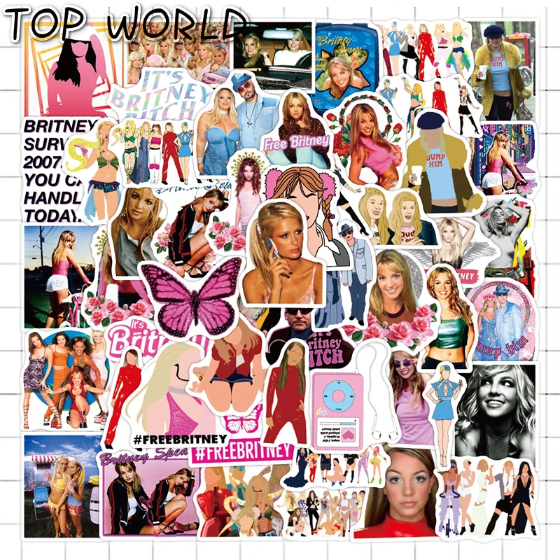 10/50 unids/set cantante estadounidense Britney Spears de dibujos animados pegatinas para equipaje Diy calcoman&iacute;as funda para casco tel&eacute;fono port&aacute;til monopat&iacute;n guitarra-0