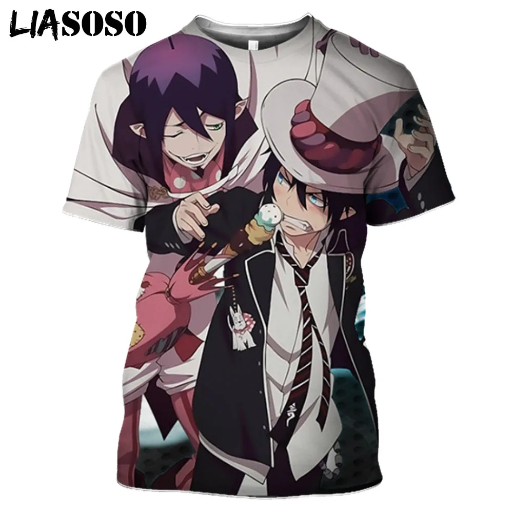

LIASOSO Blue Exorcist 3D Print Anime T Shirt Okumura Rin T Shirt Men Women Unisex Short Sleeve Japanese Streetwear Cartoon Tops