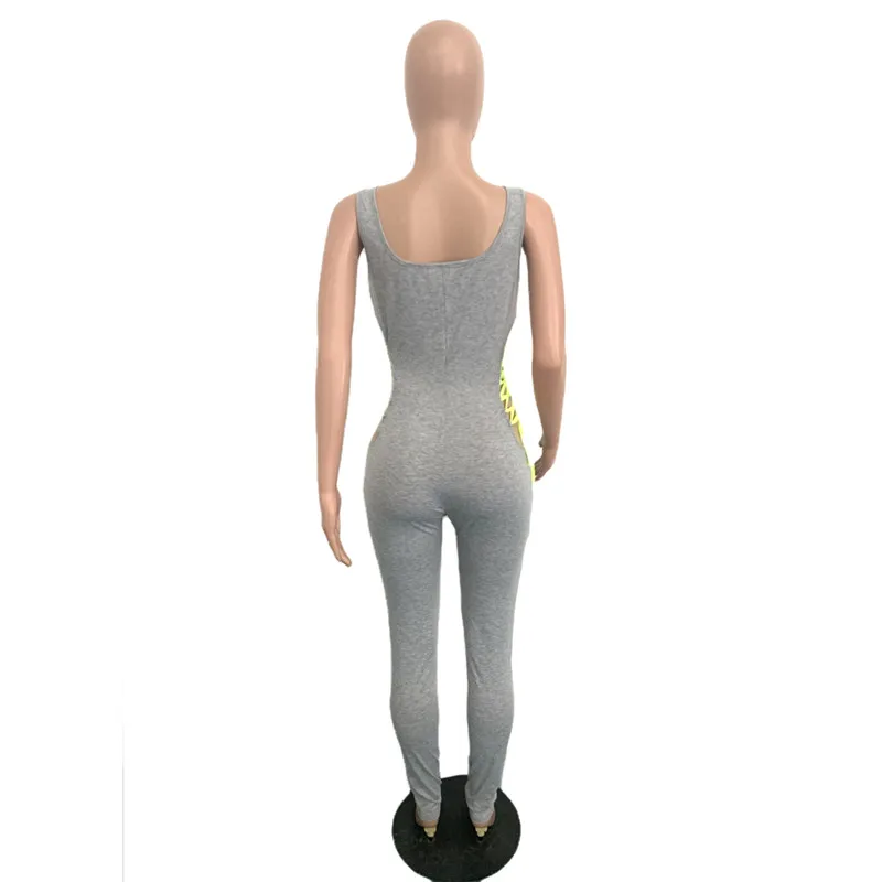 

Hirigin fitness fashion women's bodycon jumpsuit sleeveless casual active workout wear side lace up hollow out jumpsuits