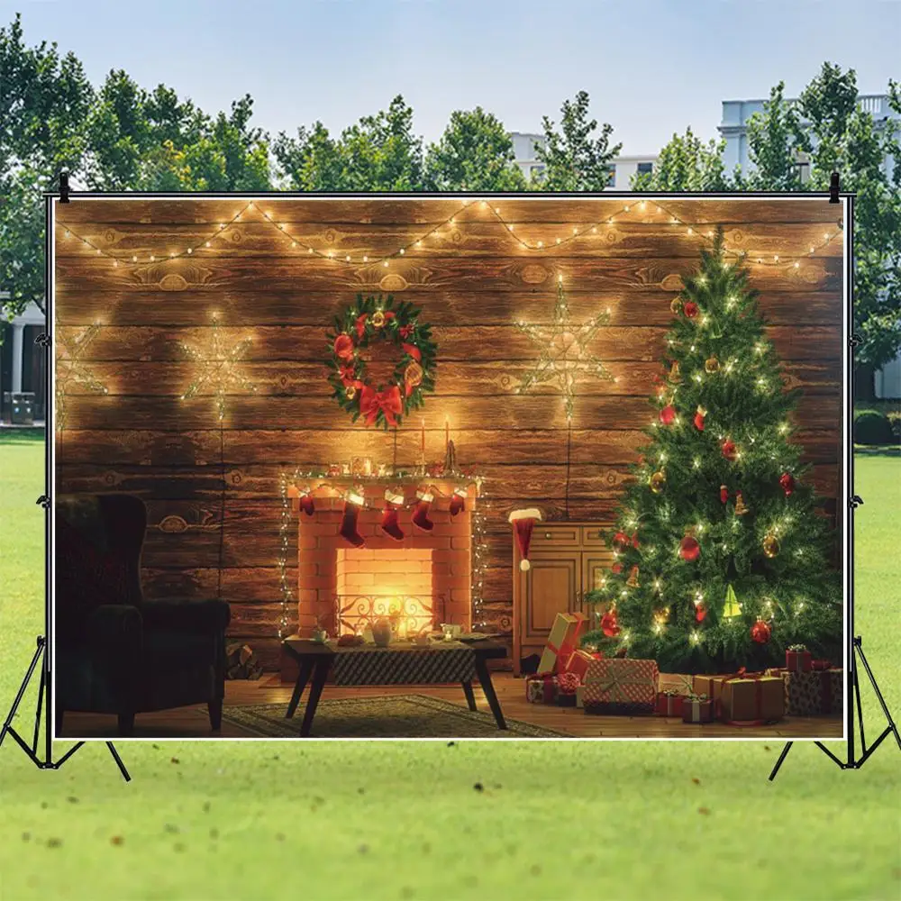 

Yeele Christmas Tree Fireplace Vintage Wood House Backdrop Vinyl Photography Background For Photo Studio Photophone Photocall