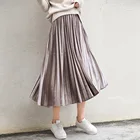 Женская плиссированная юбка-макси, длинная Серебристая Юбка-миди с металлическим блеском, повседневная праздвечерние чная юбка с высокой талией и эластичным поясом, весна 2021