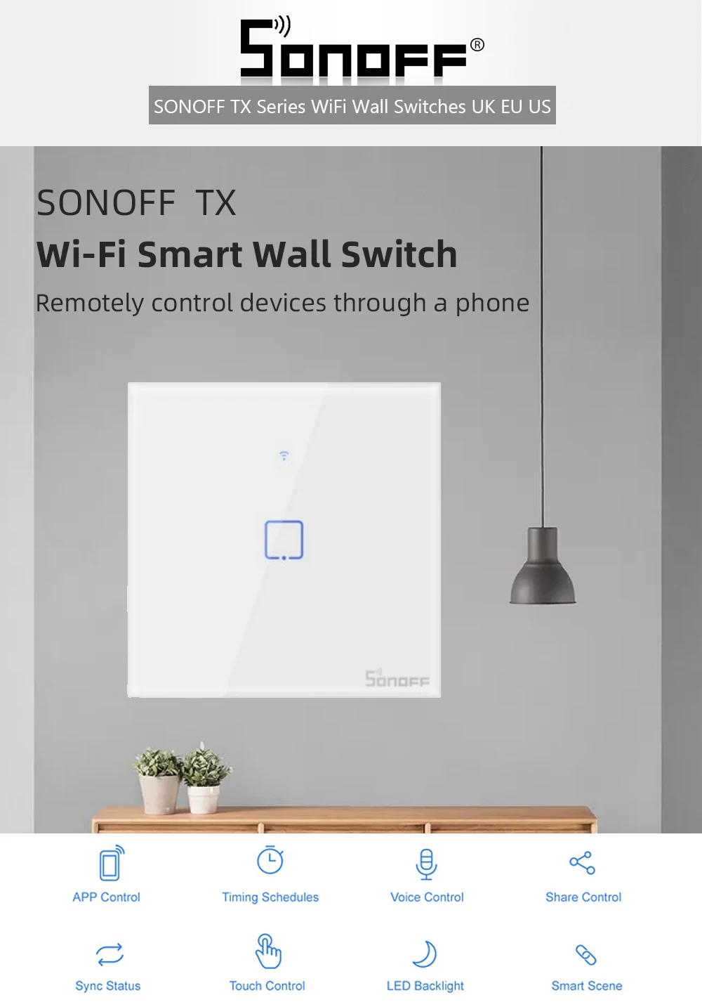 Переключатель Sonoff с Wi-Fi 220 В/светильник/модуль T2 US 1/2/3C 315 RF/APP настенный сенсорный