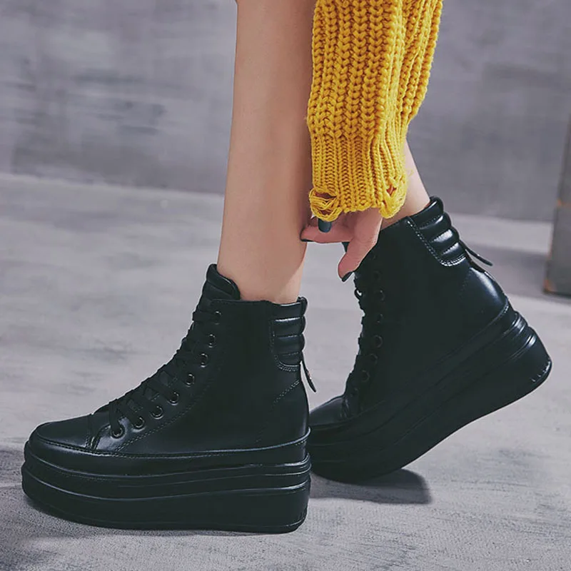 Брендовая женская парусиновая обувь на шнуровке с высоким берцем повседневная