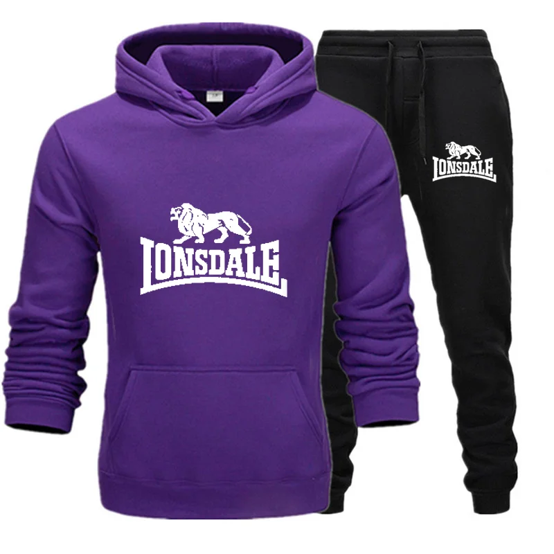 

Lonsdale Printed Men's Hoodie Suit Brand Sports Casual Wear Men's Hip-Hop Sports Pullover + Sweatpants Autumn And Winter Polar F