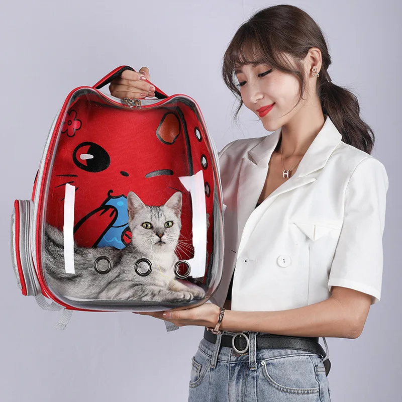 

Fashion Transparent Backpack Cartoon Pet Cat Bag Breathable Cat and Dog Backpack Portable Space Bag Cat Backpack Expandable