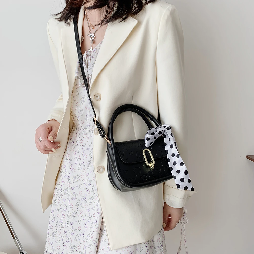 

Fashion Daily Use Card Crossbody Bag Holder Mini Messenger Silk Scarf PU Leather Cartoon Embossing Women Handbags