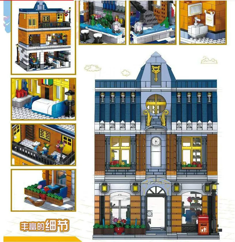 

DHL IN STOCK ZHEGAO QL0935 Creator MOC Street View Series Hill Tavern Building Blocks 1367pcs Bricks Toys Sets