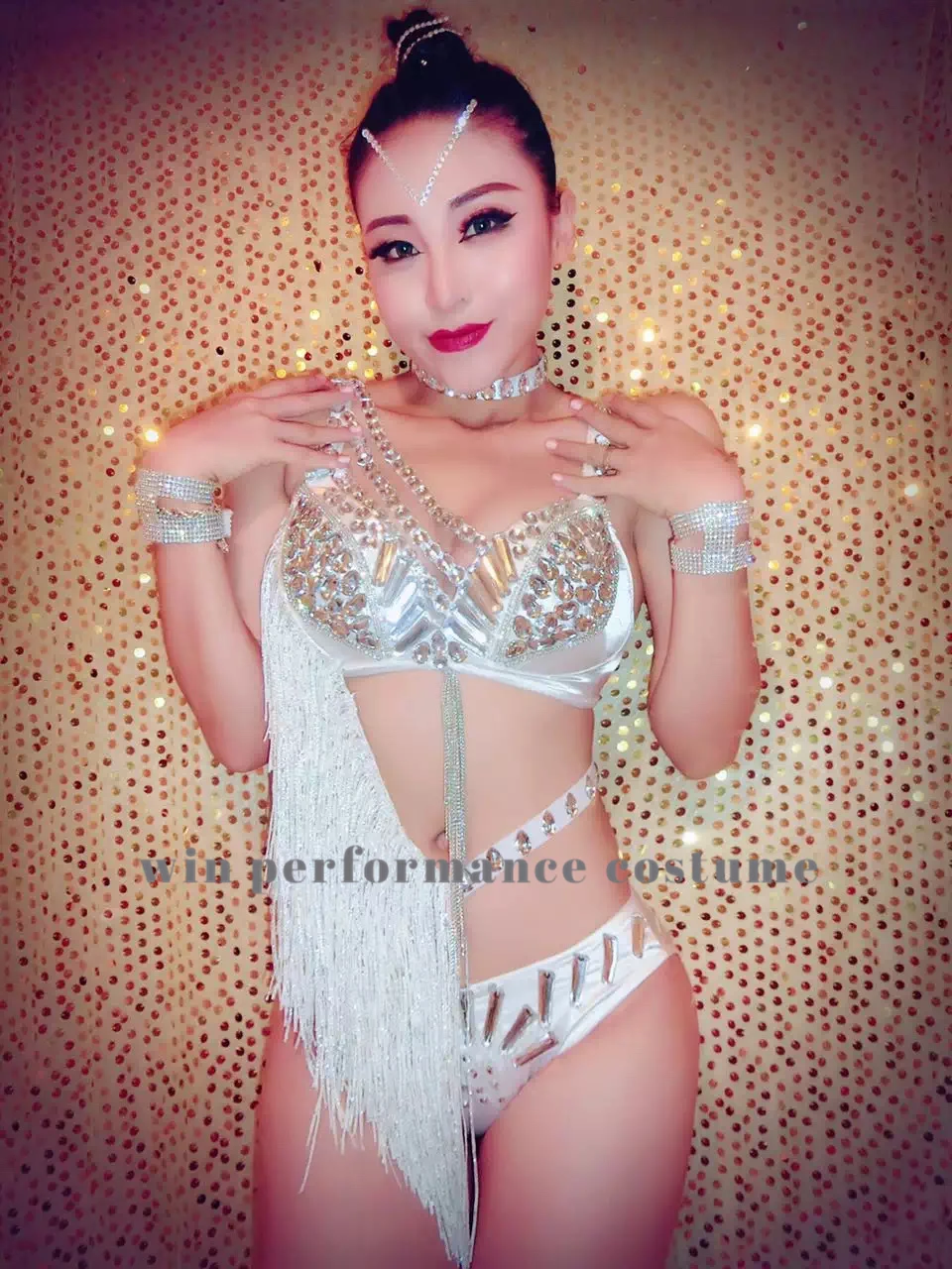 Костюм для танцев gogo Bar костюм ведущей танцевальной команды блестящий вышитый