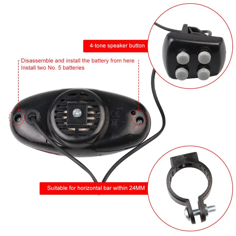 

Bicycle 6 Flashing Led 4 Sounds Police Siren Trumpet Horn Bike Rear Light For Taillight Waterproof Mtb Road Bike Bike Accessorie