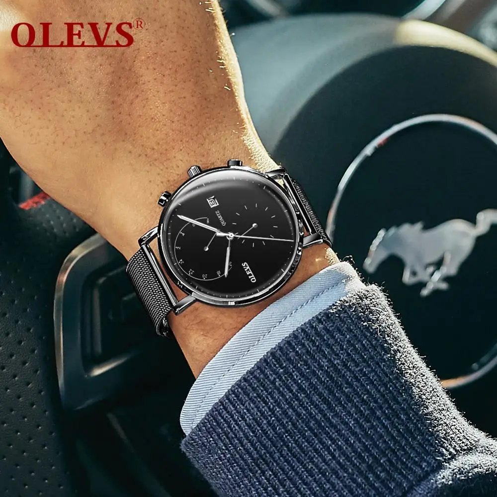 

Olevs Simple Watch Mans Dressing Mesh Strap Quartz Watch Business Clock Male Casual Wrist Watch Date Calendar Chronograph Watch