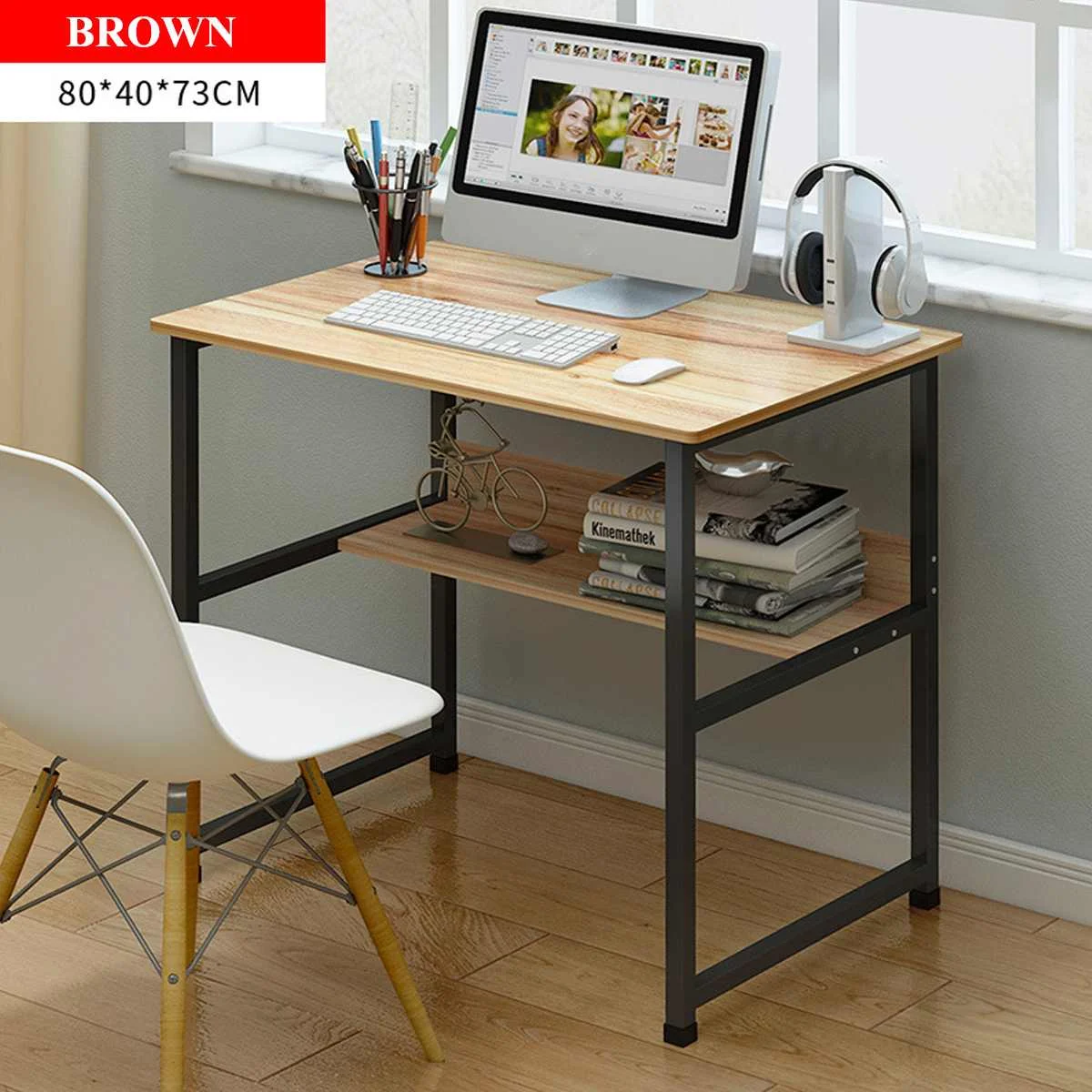 

80x40x73cm 2 Layers Simple Computer Desk Laptop Desk Office Writing Table Save Space for Students Study