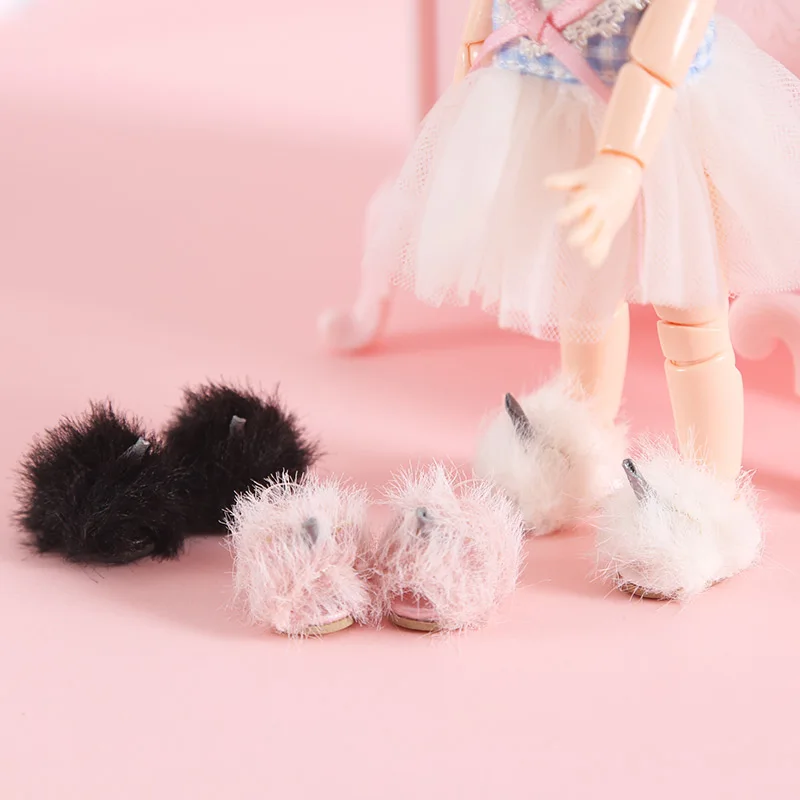 M0064 детская игрушка ручной работы 1/12 ob11 кукла blyth BJD/SD кукла аксессуары GSC милые меховые кроссовки белый розовый черный 1 пара