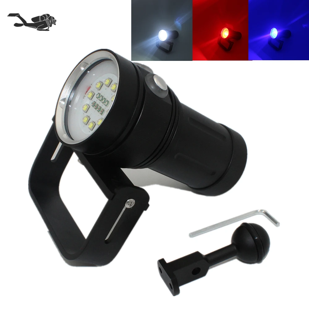 Professional dive light underwater photography diving flashlight CREE XM-L2 LED white red blue light video linterna