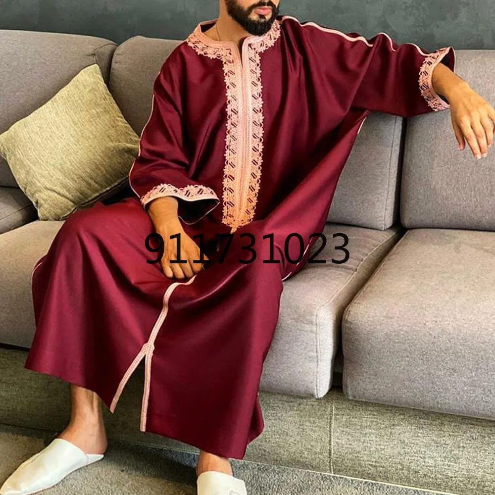 Men Muslim Kaftan Islamic Arabic Robes Patchwork Vintage Middle East Caftan Hooded Loose Casual Long Sleeve Jubba Thobe | Тематическая