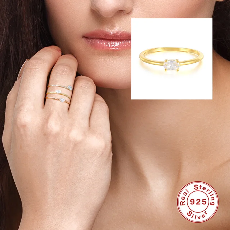 

Luxury 925 Sterling Silver Ring Minimalist Bling White Zircon Finger Rings For Women Lovers' Couples Anillos Wedding Jewelry