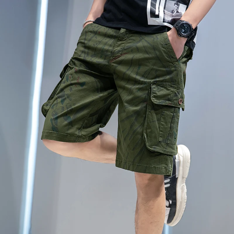 

97%Cotton 3% Spandex Summer Overalls Men's Cargo Pants Plain Straight Bottom With Wild Line Pattern Print In Scarlet Blue 2041