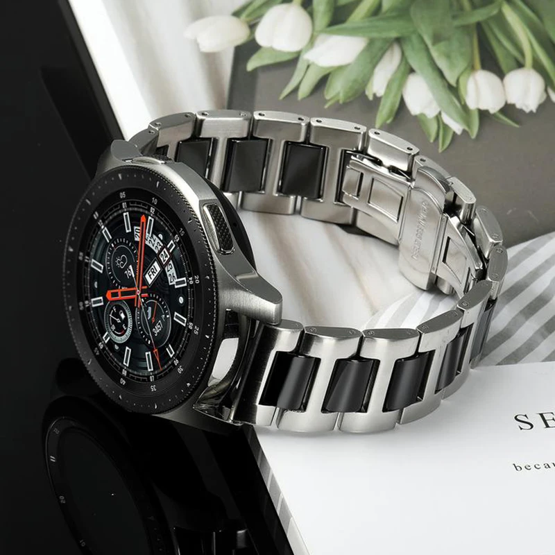 Ремешок из керамики и нержавеющей стали 22 мм для Samsung Galaxy Watch 46 мм/Watch 3 45 мм/Gear S3