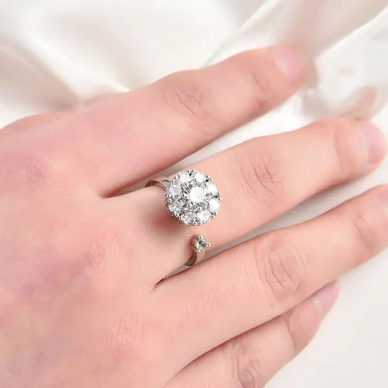 

Zircon Round Rotatable Ring For Women Relieving Anxiety Rotatable Daisy Butterfly Ring Anti Stress Toy Ring Birthday Jewelry BFF