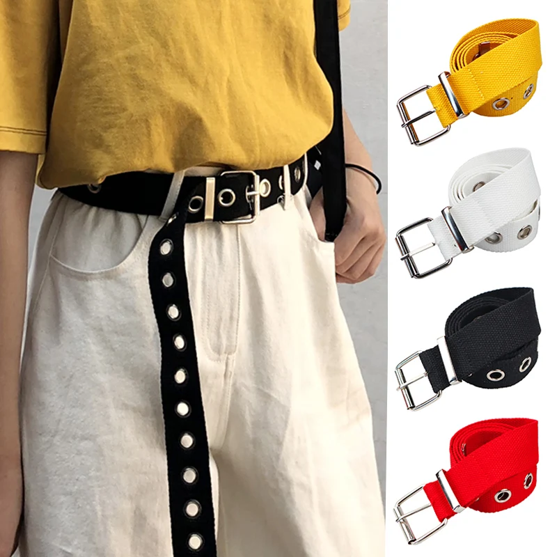 Ремень с металлической пряжкой Женский длинный модный брезентовый пояс в стиле