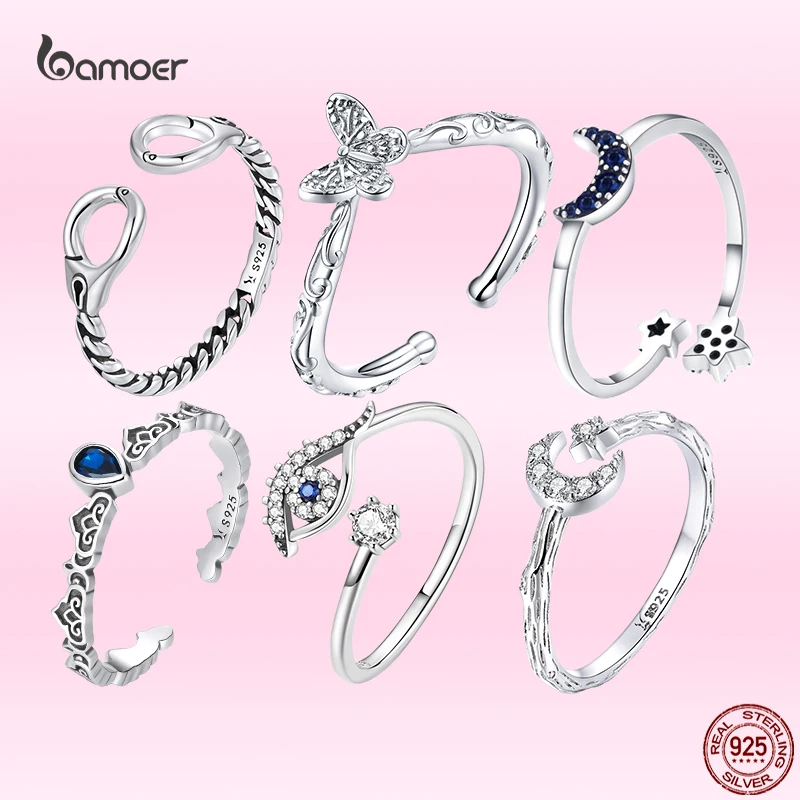 Модные креативные кольца для женщин Bamoer Простые открытые из стерлингового
