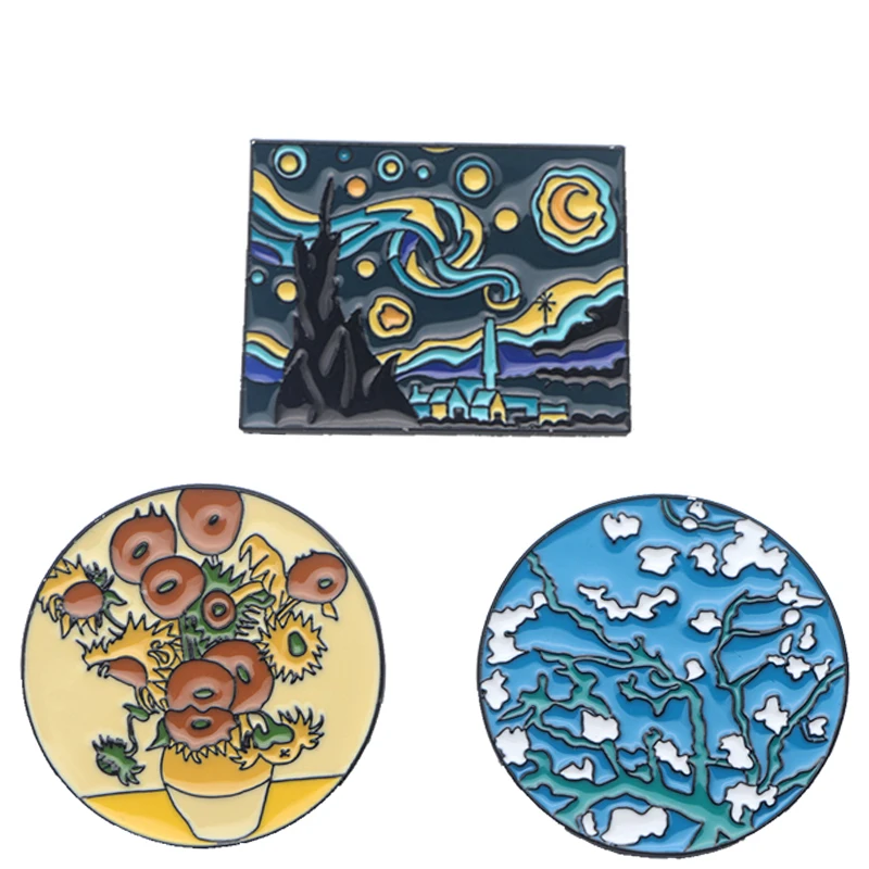 Картина Ван Гога цинковый сплав галстук Значки для рубашки сумки рюкзак броши