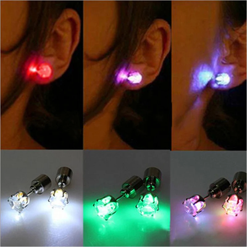 

1pc Light Up Led Stainless Steel Earrings Studs for Women Dance Party Accessories for Xmas Night Club Men Earring New Year Gift