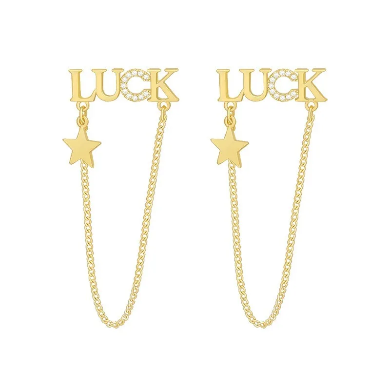 

Origin Summer Luxury Gold Star Chain Luck Letter Dangle Earings Fro Women Korean Rhinestone Rhinestone Wedding Jewellery