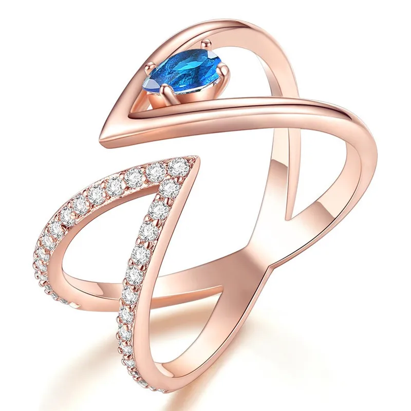 Rose Gold AAA+ CZ Cluster V Letter Open Size Ring with Cubic Zirconia image 6