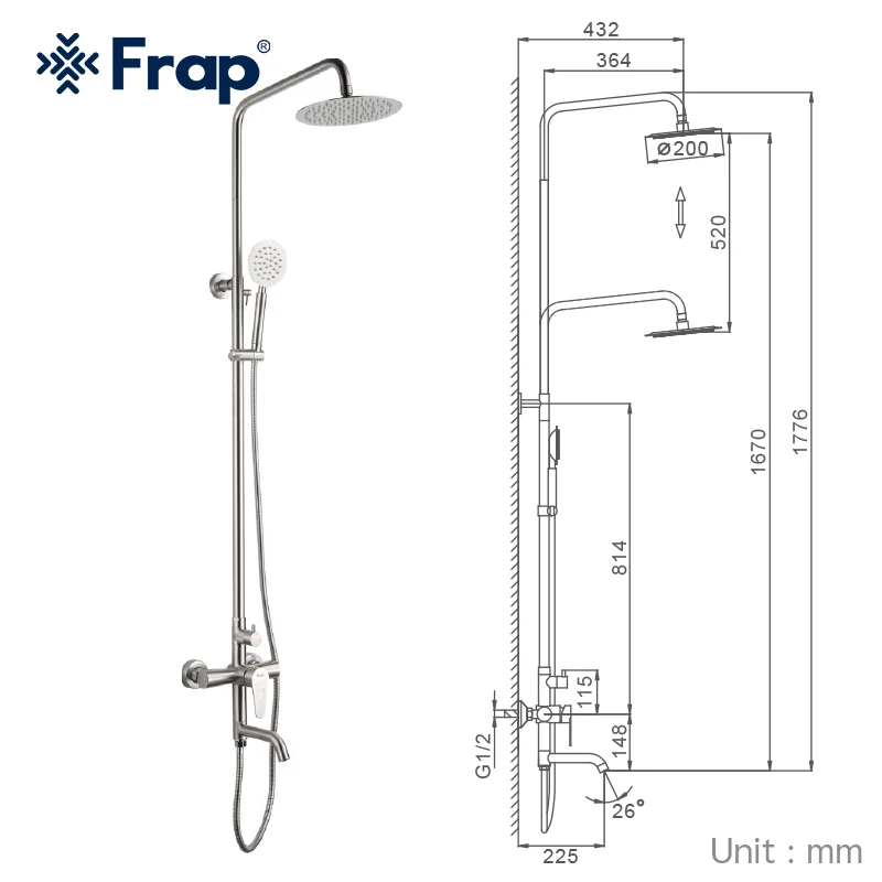 Смеситель для душа Frap F2448 из нержавеющей стали с тропическим душем | Обустройство