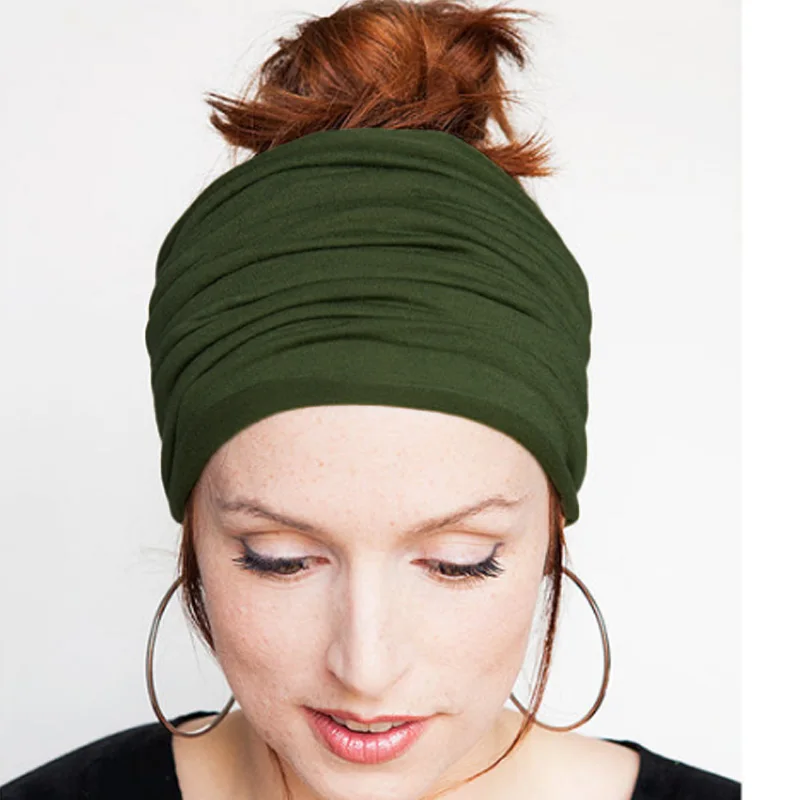 

2020 New Fashion Women Hair Accessories 1PC Soft Elastic Wide Yoga Head Wrap Soft Tube Scarf Hairband Solid color bib headscarf