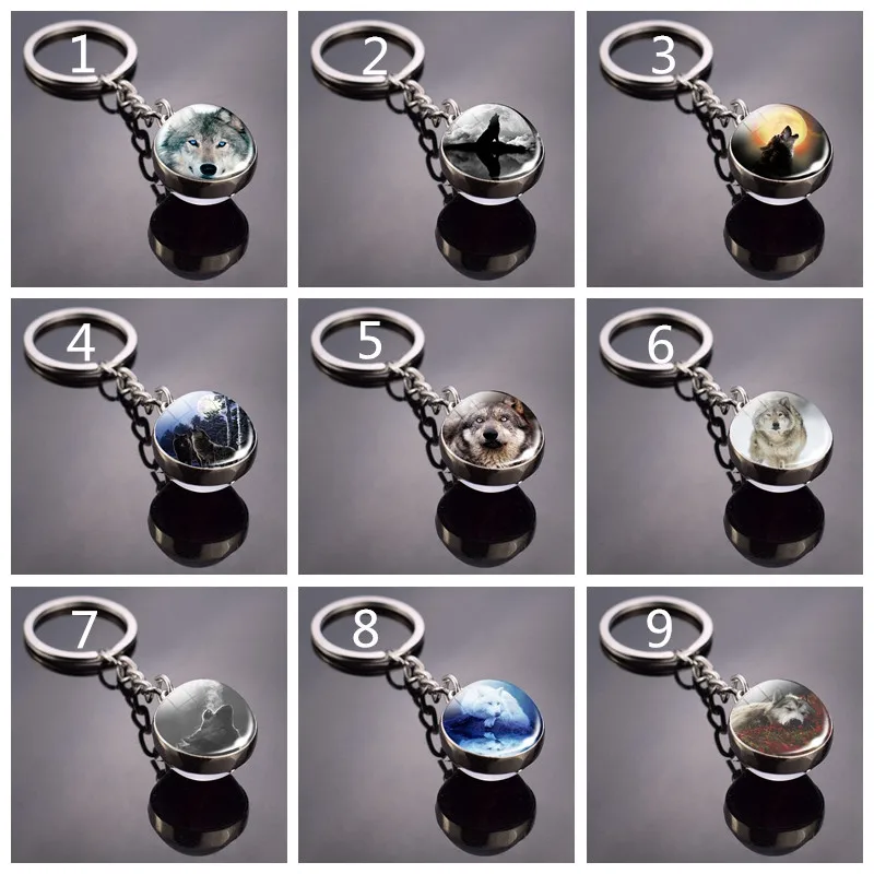 

Crystal Ball Keychain Wolf Head Ball Keychain Animal Keyring Wolf and Moon Keychain Glass Ball Keyrings Christmas Gifts
