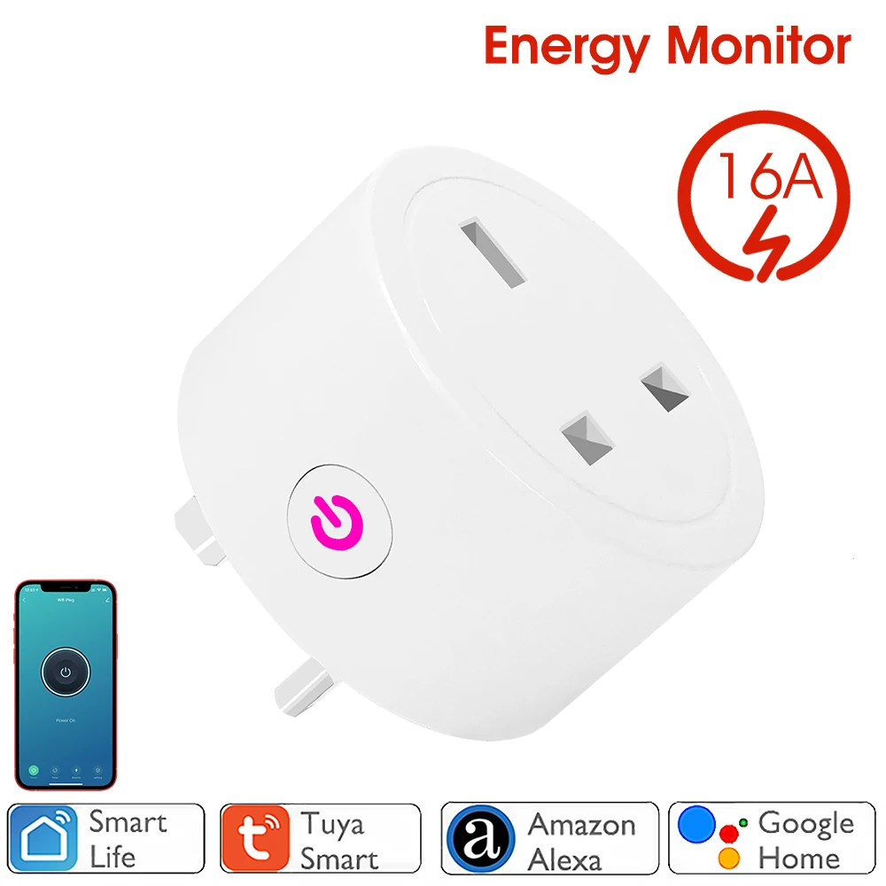 WiFi Smart Plug 16A UK Socket Tuya Life APP Работа с Alexa Google Home Assistant Голосовое управление Монитор
