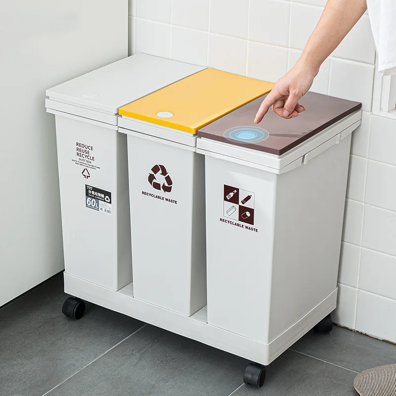 

24/36/40/60L Trash Cans For Kitchen Bathroom Garbage Classification Rubbish Bin Dustbin Bucket Press-Type Waste Bin 2/3 Buckets