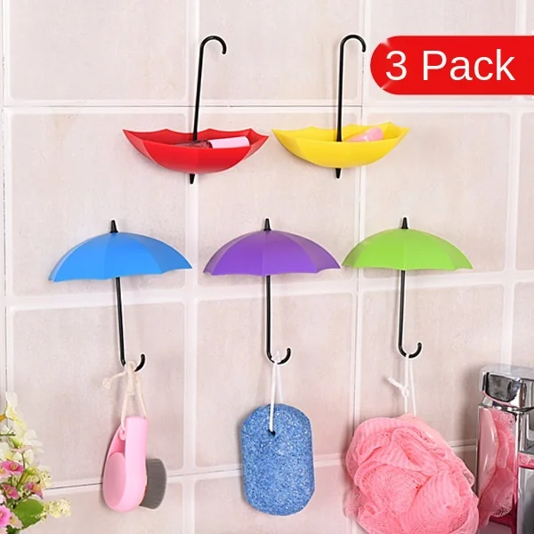 

Creative Umbrella Small Sticky Hook 3 Sets of Nail Free Traceless Door Back Key Rack Kitchen Bathroom Strong Decorative Hook