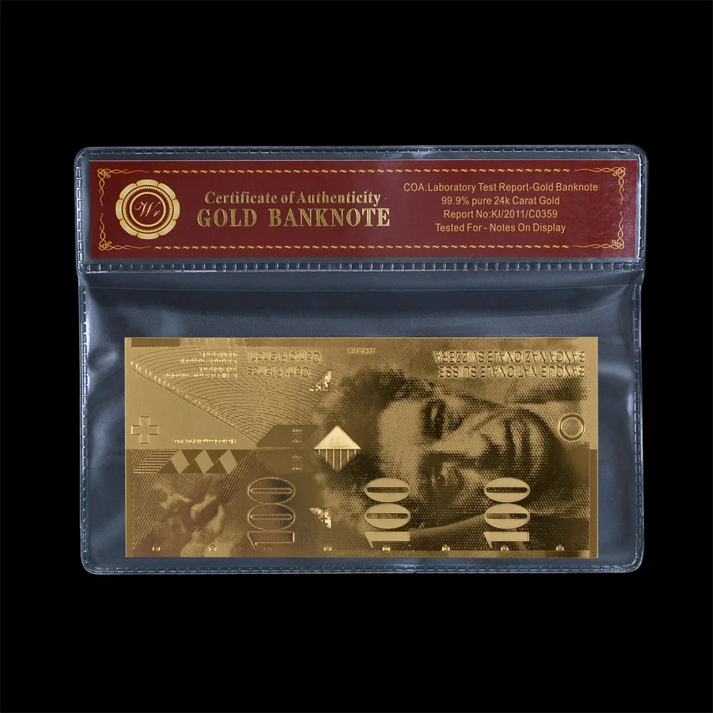 WR 6 шт./лот Золотая фольга швейцарские банкноты с рамкой серебро поддельные деньги Банкноты коллекция подарок сертификат дропшиппинг - Цвет: gold 100 frame
