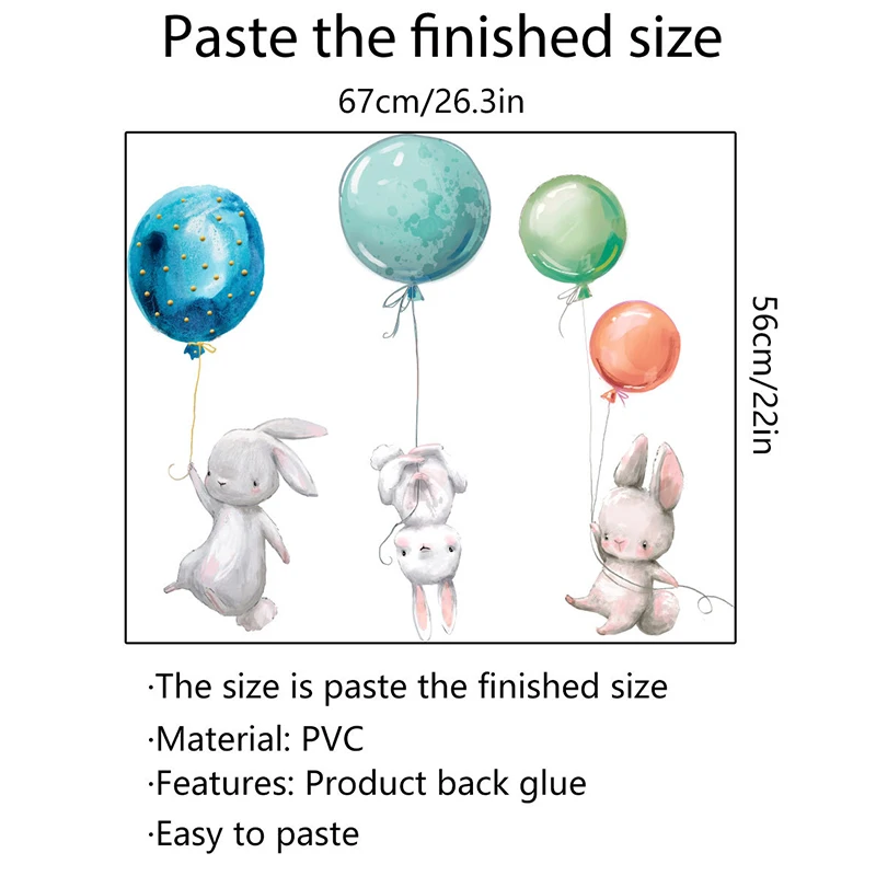 

Cartoon Bunny Balloon Wall Sticker Home Wall Decoration Kids Rooms Bedroom Decor Cute Animal Wallpaper Self-adhesive Stickers